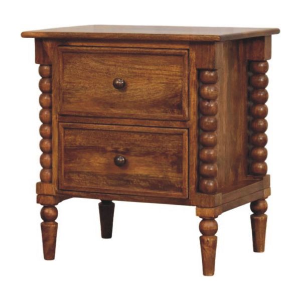 Mango Wood Spindle Leg Amber Oak Nightstand