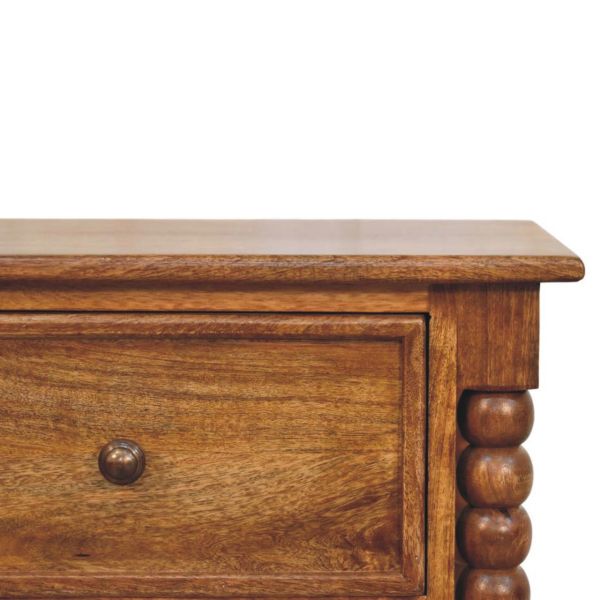 Solid Mango Wood Mango Wood Spindle Leg Amber Oak Nightstand - Image 3