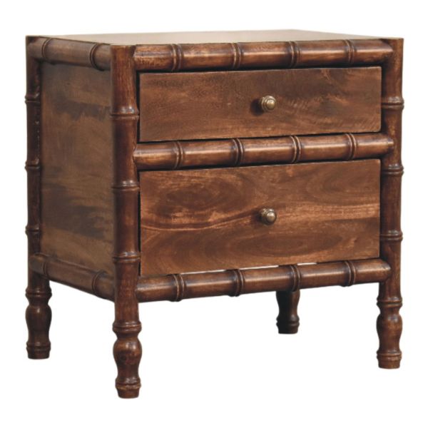 Solid Mango Wood Mango Wood Bamboo Frame Nightstand in Roasted Almond - Image 2