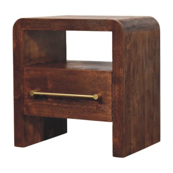 Solid Mango Wood Tiger Oak Open Bedside with Brass Handle - Image 2