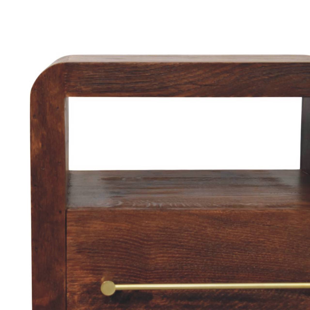 Solid Mango Wood Tiger Oak Open Bedside with Brass Handle - Image 3