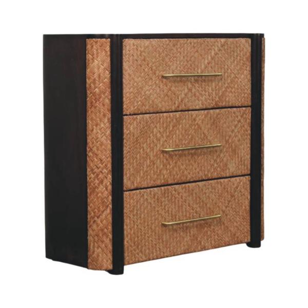 Solid Mango Wood Havana Weave 3 Drawer Chest