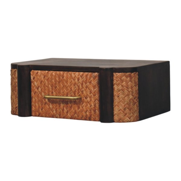 Mango Wood Rattan Curve Wall-Mounted Drawer