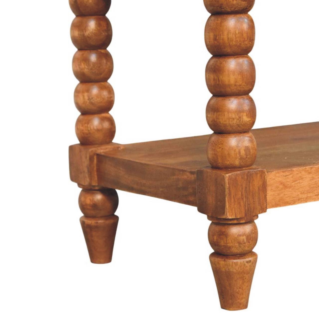 Solid Mango Wood Leather Spindle Bench - Image 7