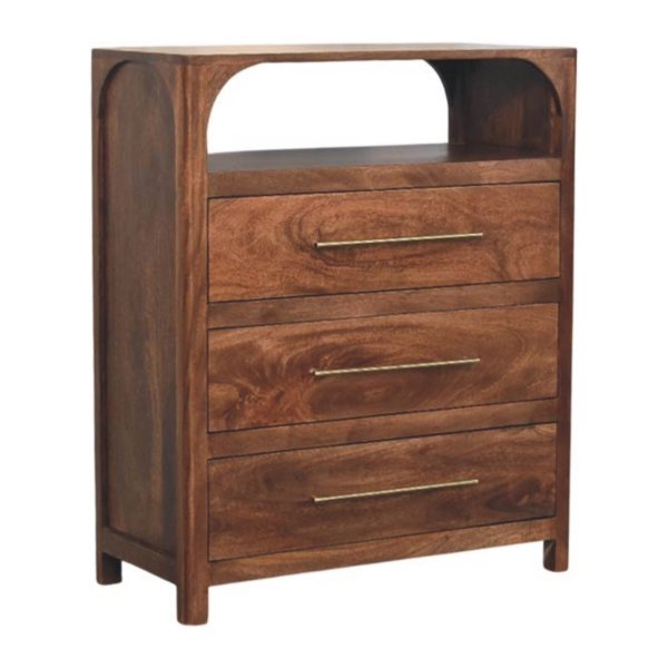 Solid Mango Wood Arc-Line 3 Drawer Chest - Image 2