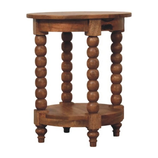 Solid Mango Wood Spindle Round Side Table - Image 2