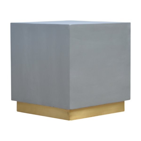 Solid Mango Wood Cement Footstool with Gold Base - Image 2