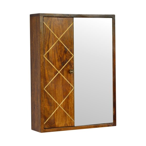 Solid Chestnut Finished Mango Wood with Mirrored Door Cabinet