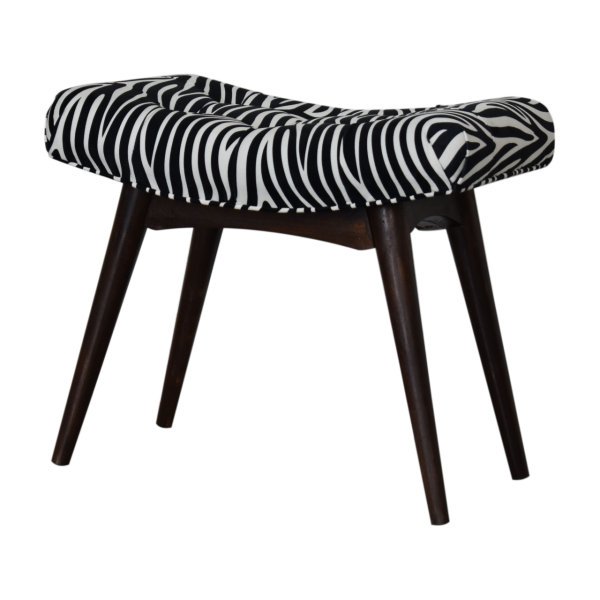 Solid Mango Wood Walnut Finished Zebra Printed Cotton Velvet Bench - Image 2