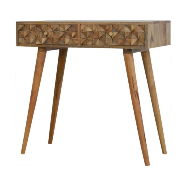 Solid Mango Wood Diamond Carved Console Table - Image 2