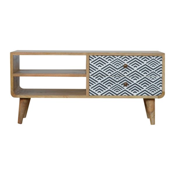 Solid Mango Wood Black & White Diamond Print Media Unit
