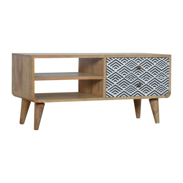 Solid Mango Wood Black & White Diamond Print Media Unit - Image 2