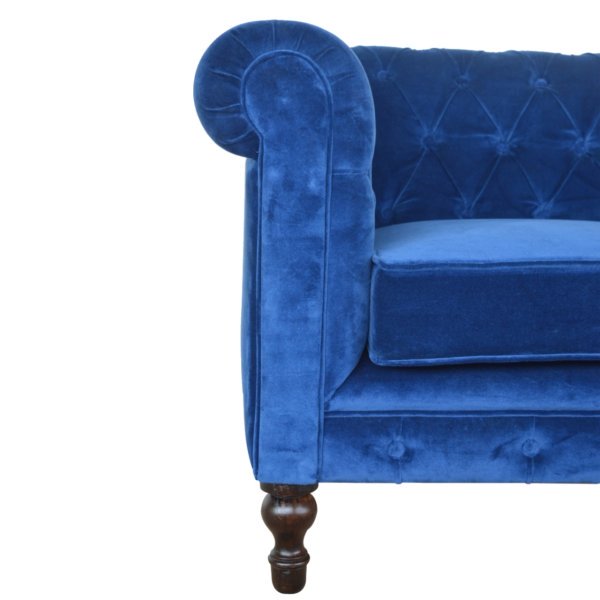 Solid Mango Wood Royal Blue Velvet Chesterfield Sofa - Image 3