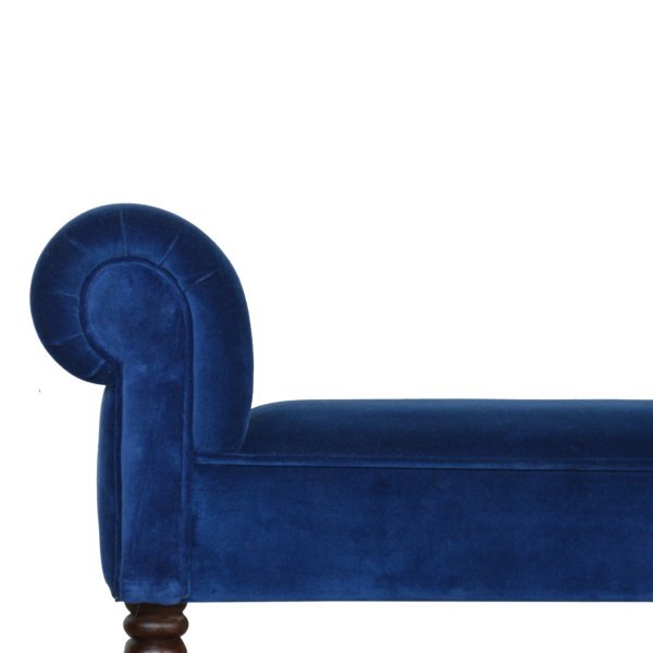 Solid Mango Wood Royal Blue Velvet Bench with Turned Feet - Image 3