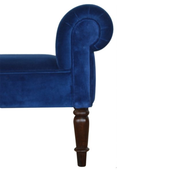 Solid Mango Wood Royal Blue Velvet Bench with Turned Feet - Image 5