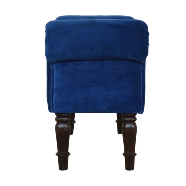 Solid Mango Wood Royal Blue Velvet Bench with Turned Feet - Image 9