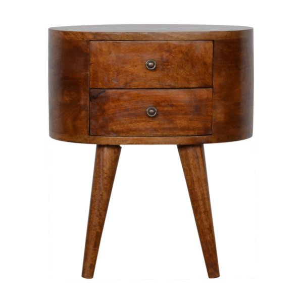 Solid Mango Wood Chestnut Rounded Bedside Table