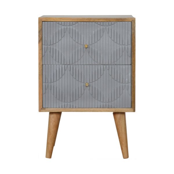 Solid Mango Wood Geometric Carved Bedside