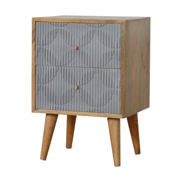 Solid Mango Wood Geometric Carved Bedside - Image 2