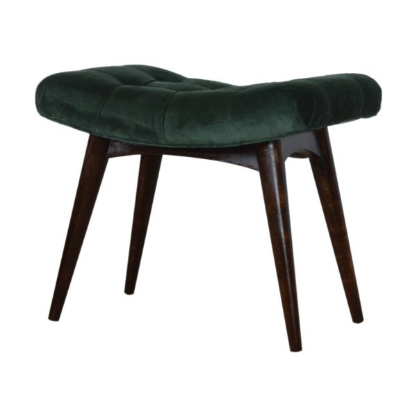 Solid Mango Wood Walnut Finished with Emerald Velvet Stool - Image 3