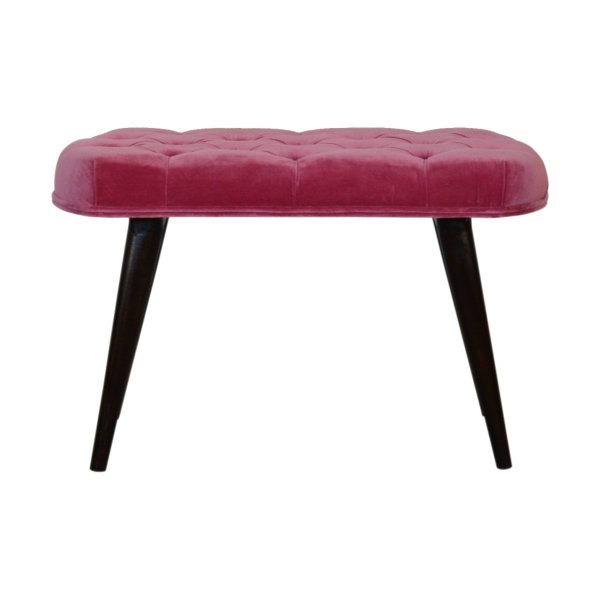 Solid Mango Wood Pink Cotton Velvet Button Bench