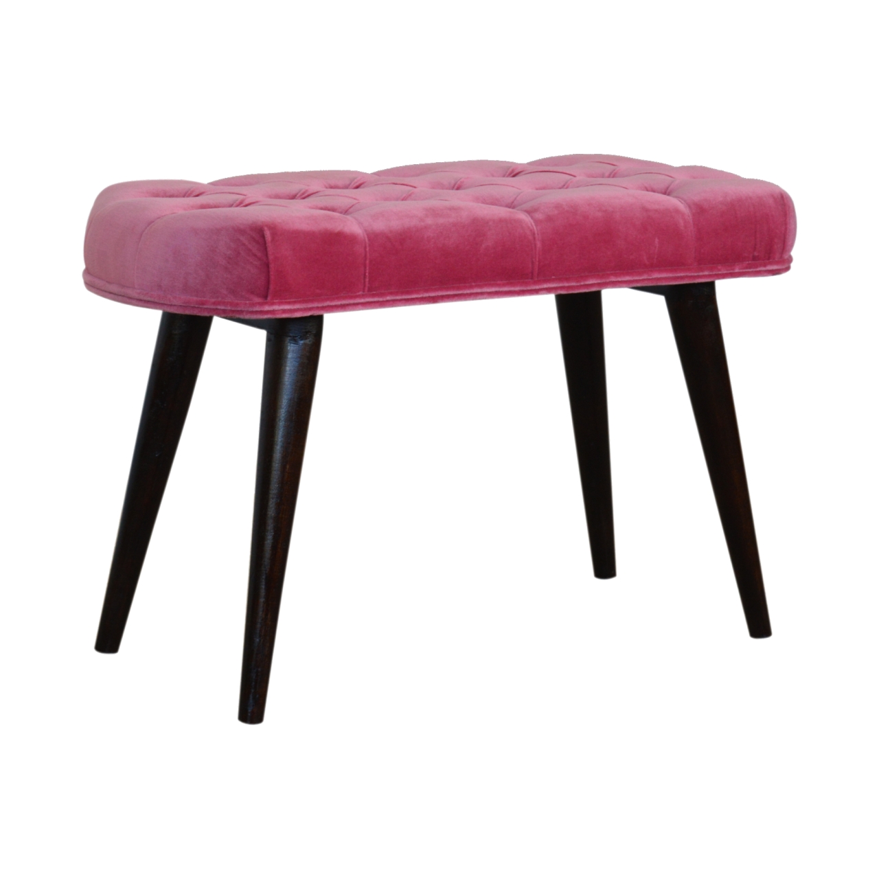 Solid Mango Wood Pink Cotton Velvet Button Bench - Image 2