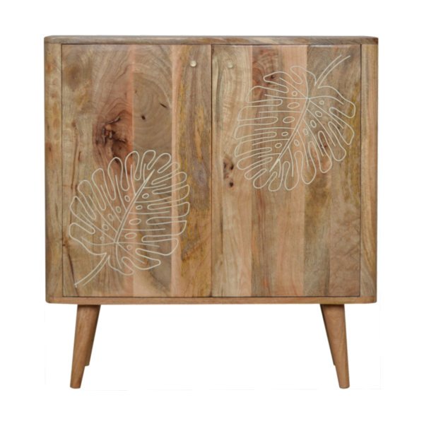 Solid Mango Wood Lead Embossed Resin Cabinet