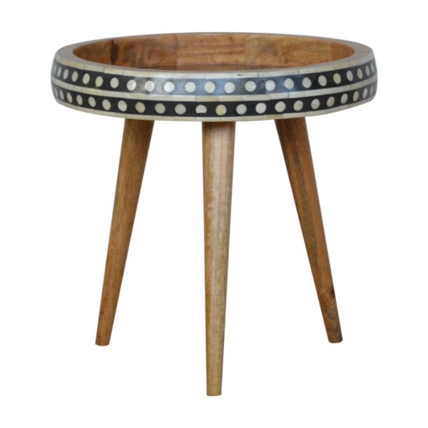 Solid Mango Wood Patterned Scandinavian Style End Table