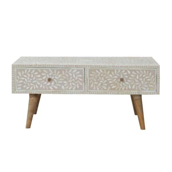 Solid Mango Wood Taupe Floral Bone Coffee Table