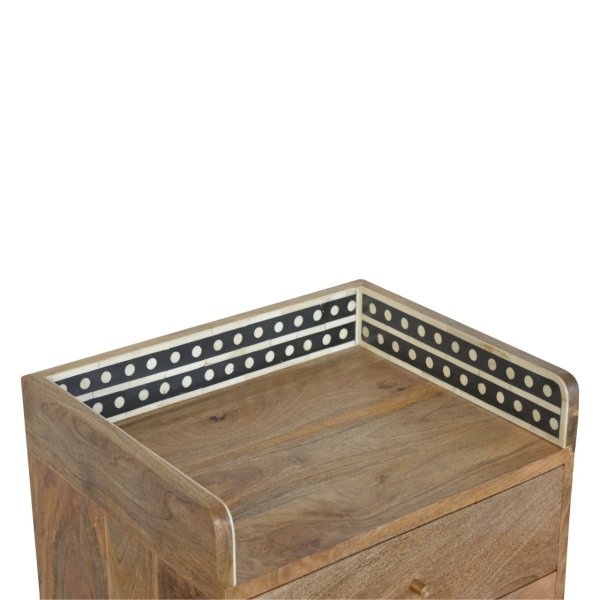 Solid Mango Wood Oak Finished Bone Inlay Gallery Back 3 Drawer Bedside - Image 3
