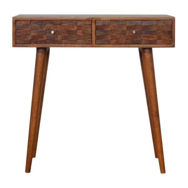 Solid Mango Wood Chestnut Finished 2 Tiled Drawer Console Table