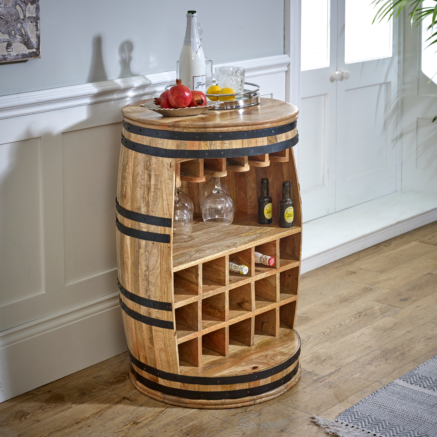 Surrey Solid Dark Wood Barrel Wine Sideboard - Image 8