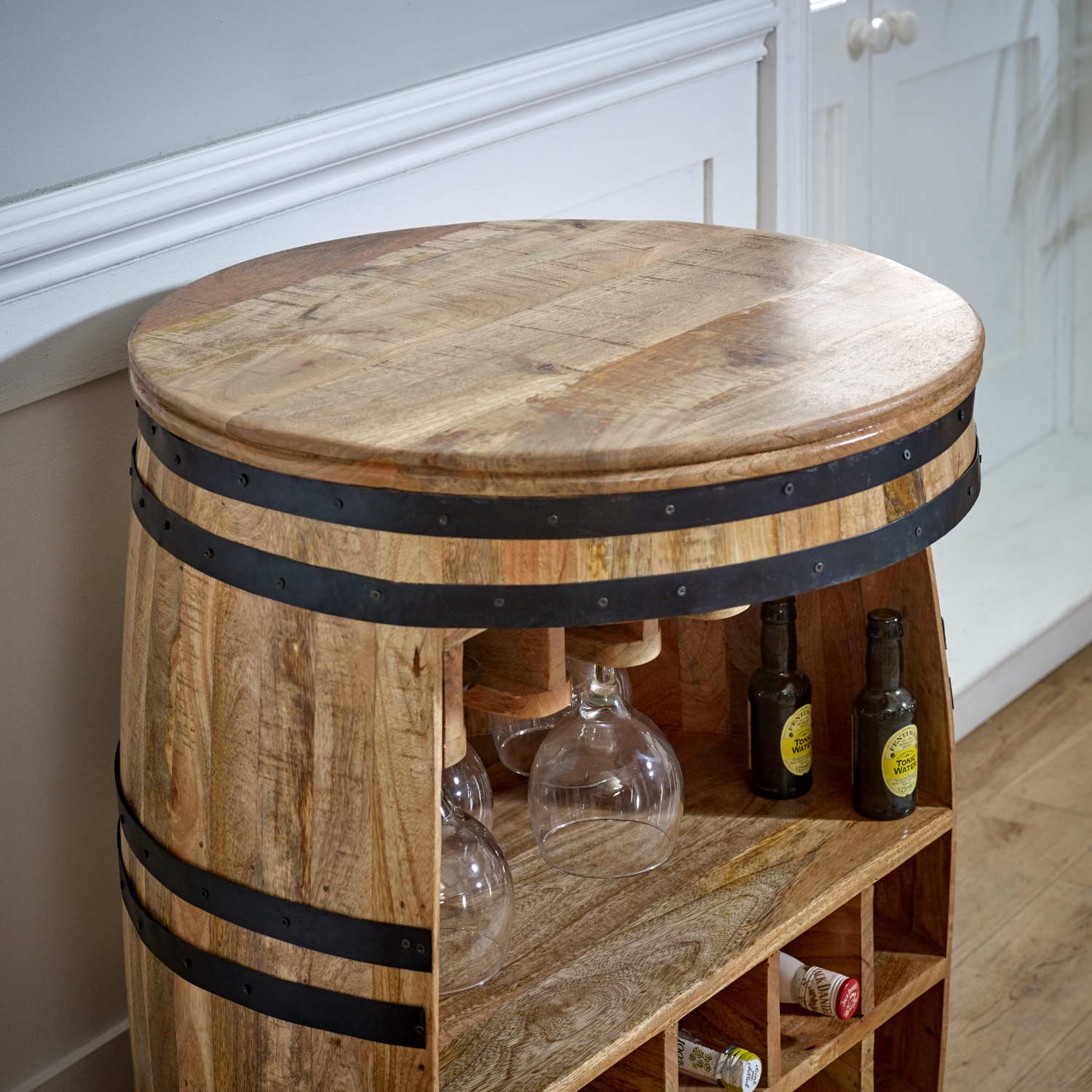 Surrey Solid Dark Wood Barrel Wine Sideboard - Image 3