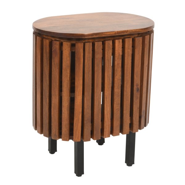 Slatted Mango Wood Bedside Table - Image 3