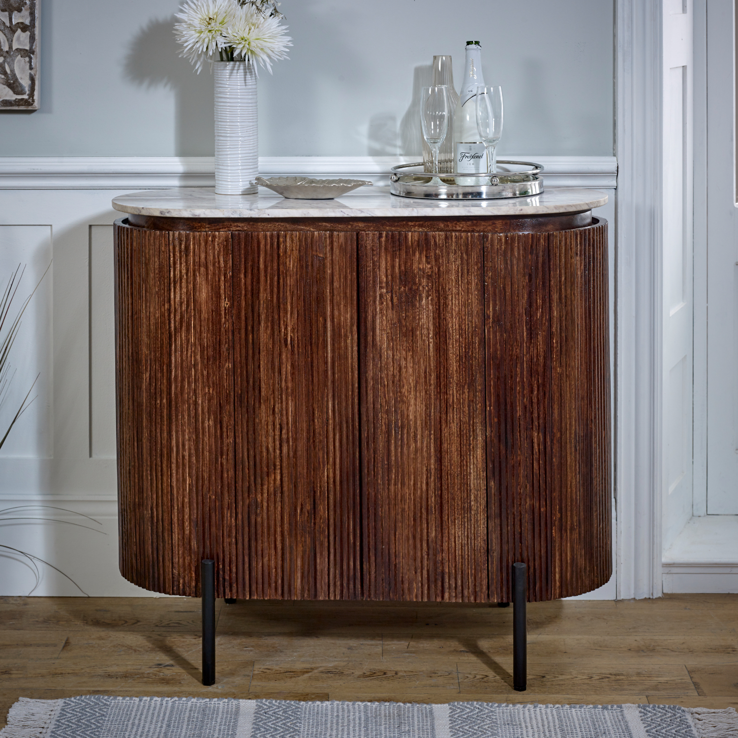 Opal Solid Wood Sideboard/Drinks Cabinet With Marble Top & Metal Legs - Image 7