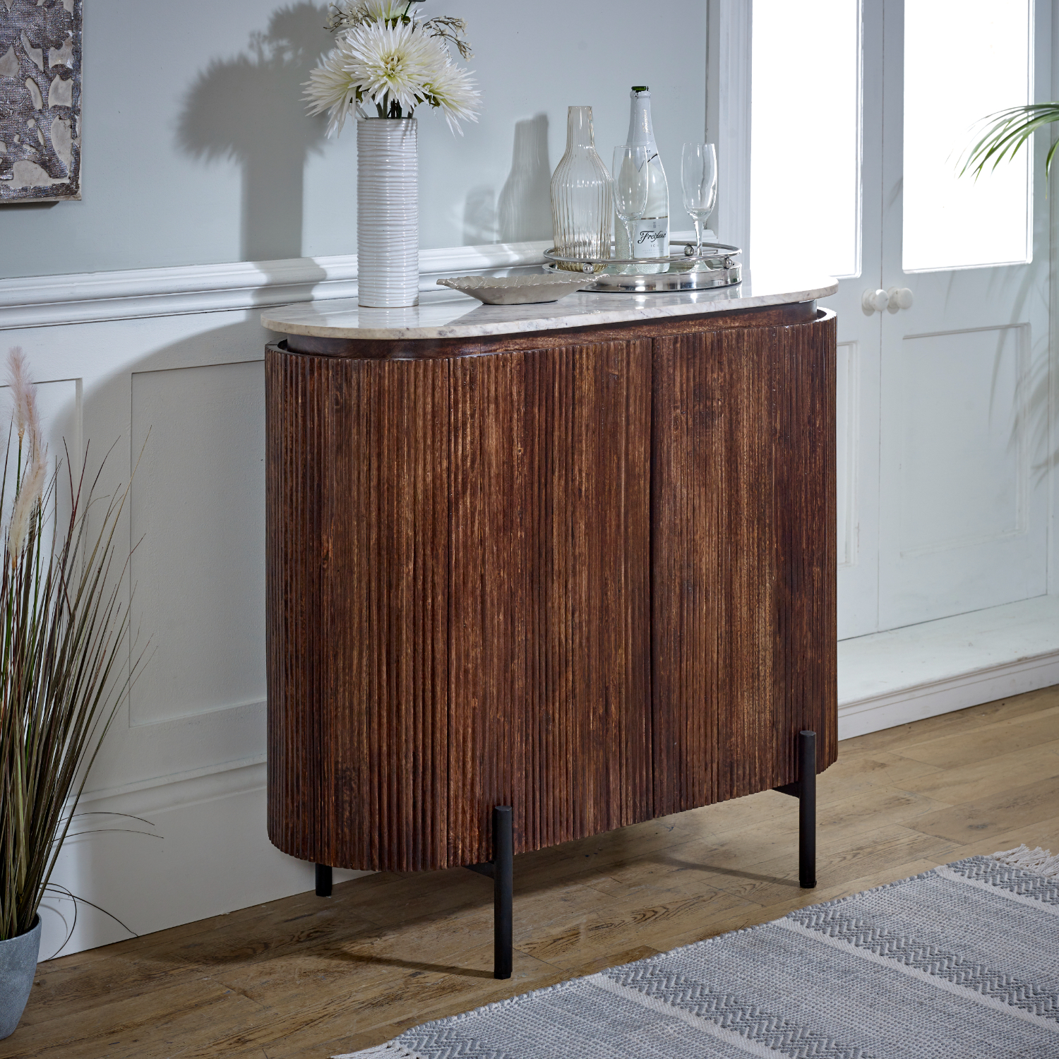 Opal Solid Wood Sideboard/Drinks Cabinet With Marble Top & Metal Legs - Image 2