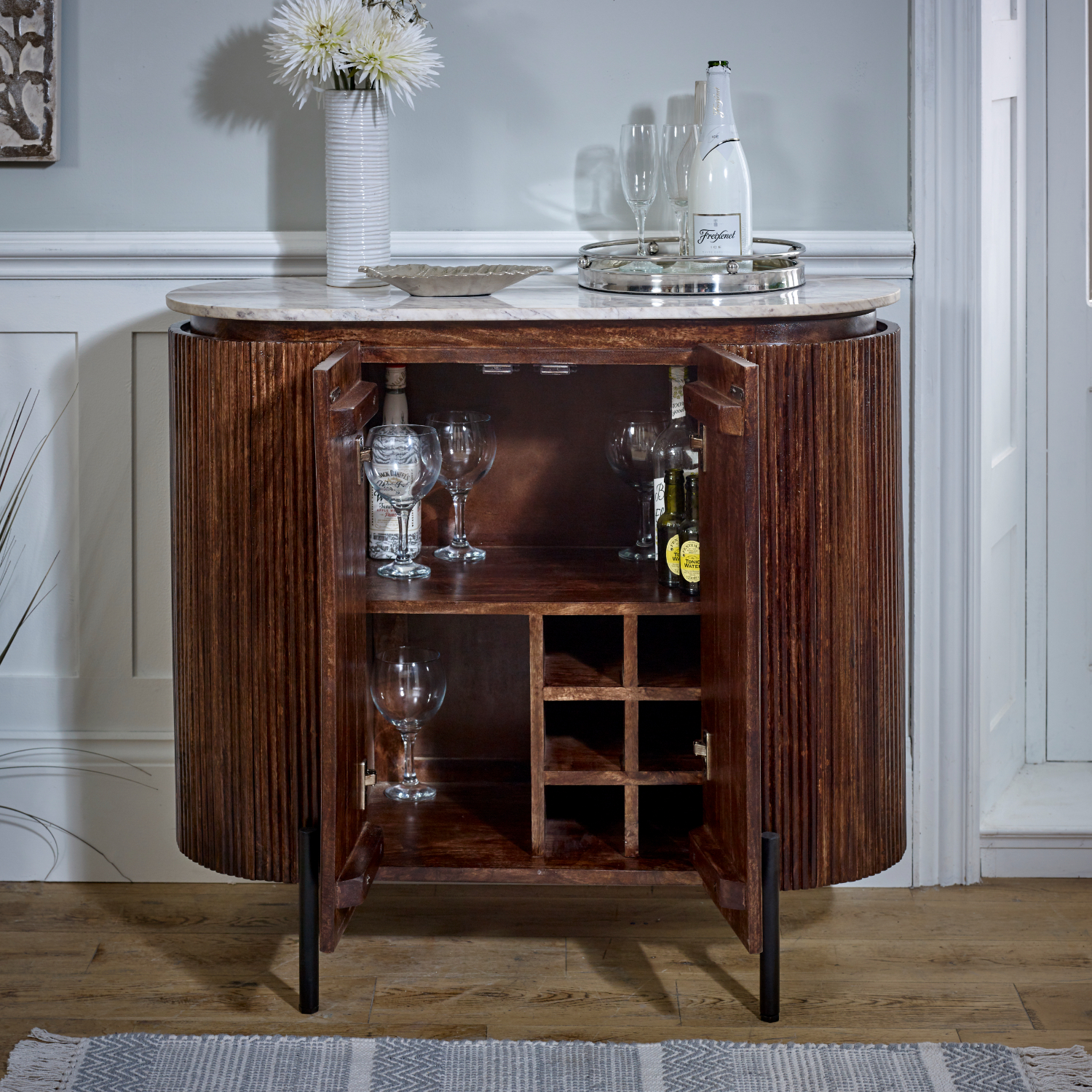 Opal Solid Wood Sideboard/Drinks Cabinet With Marble Top & Metal Legs - Image 8