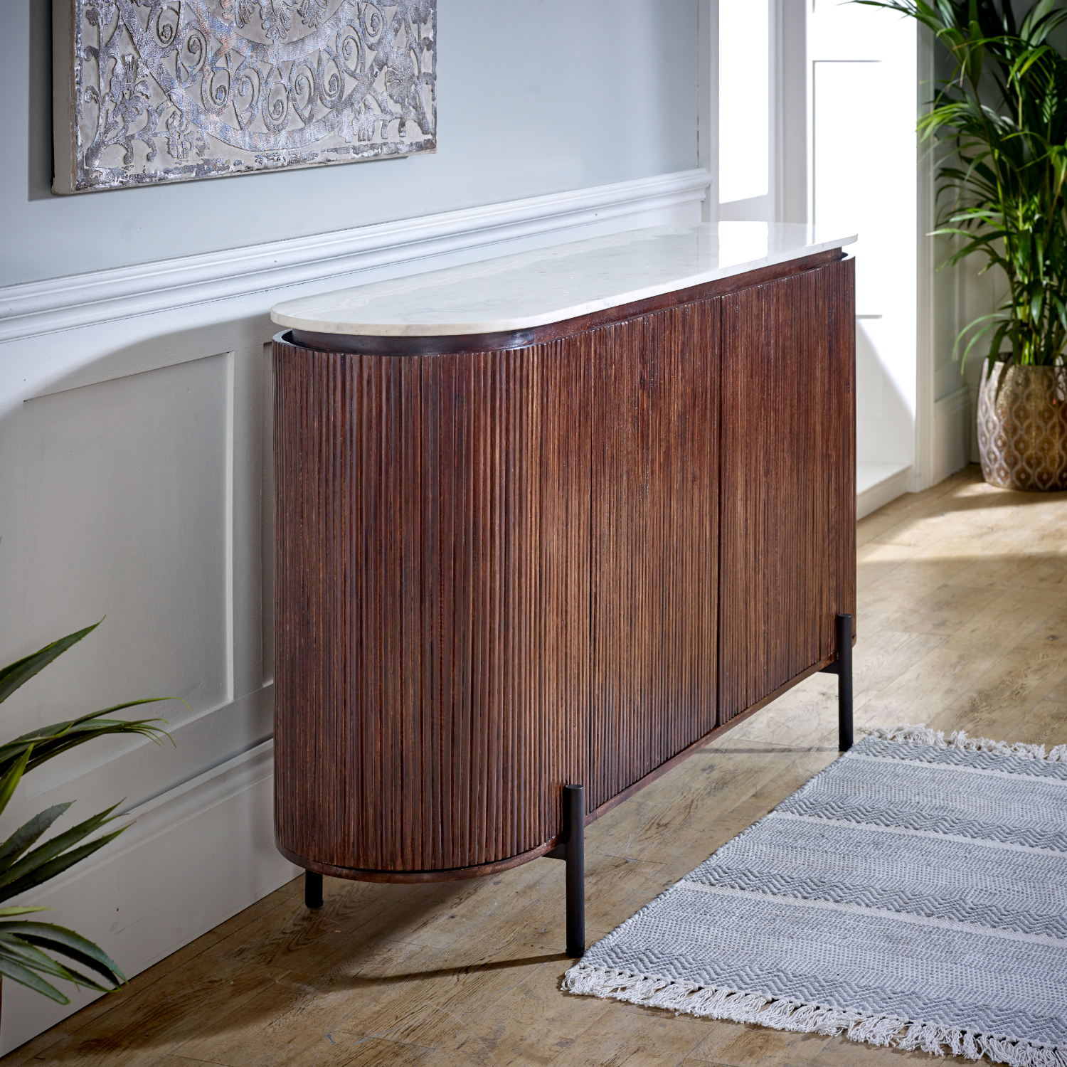 Opal Mango Wood Sideboard With Marble Top & Metal Legs - Image 3