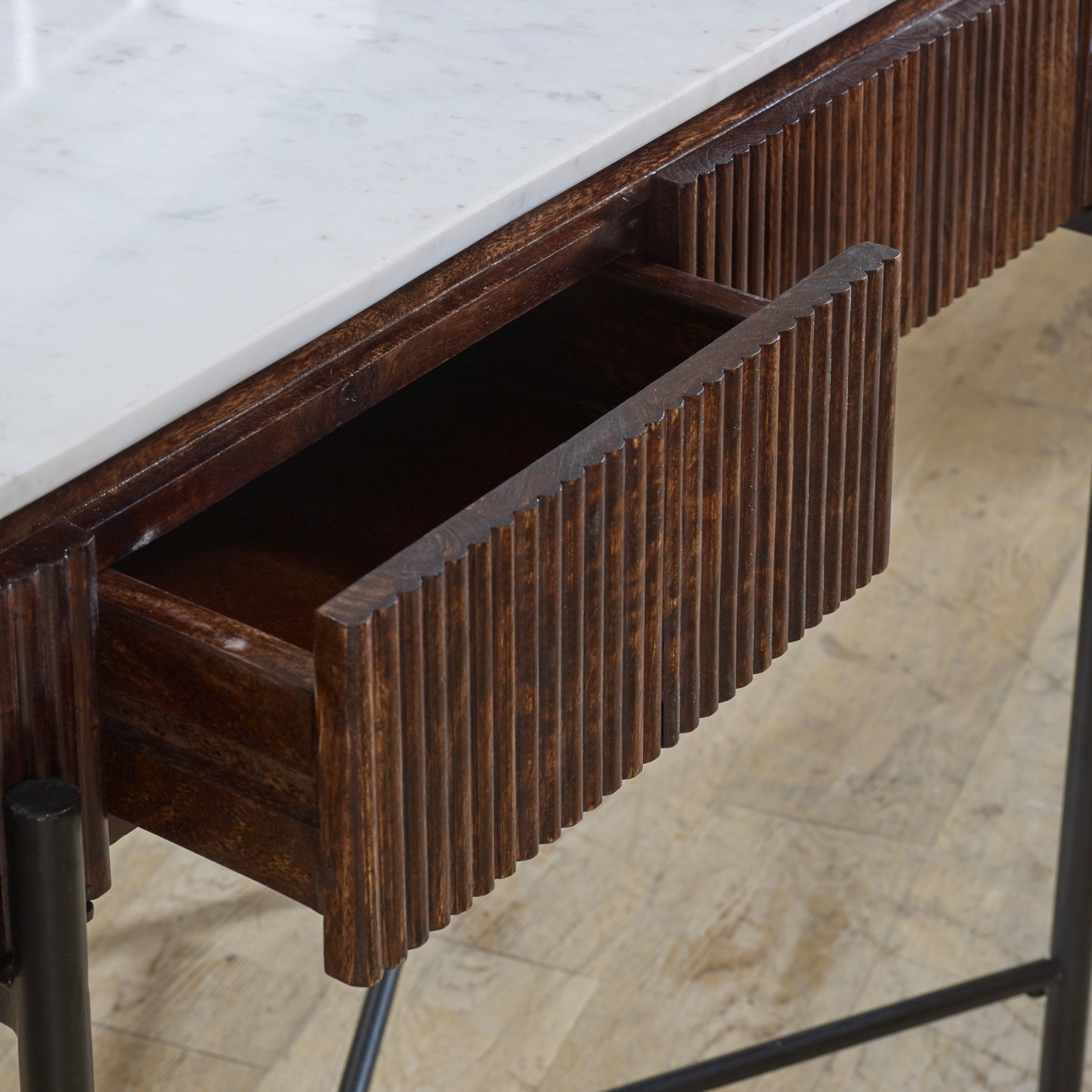 Opal Mango Wood Console Table With Marble Top And Metal Legs - Image 2