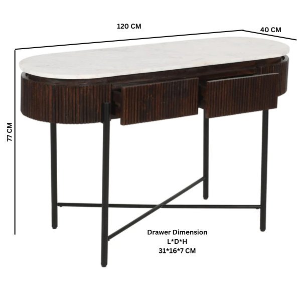 Opal Mango Wood Console Table With Marble Top And Metal Legs - Image 5
