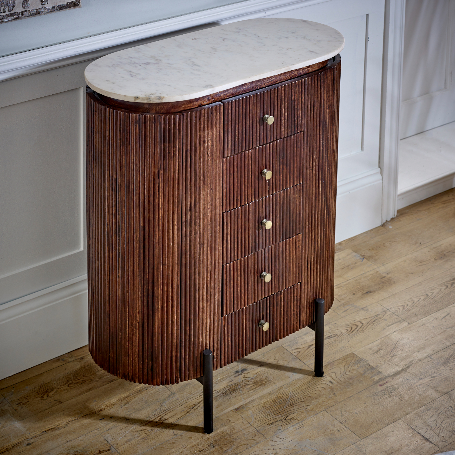 Opal Mango Wood Wide Chest Of Drawers with Marble Top & Metal Legs - Image 9