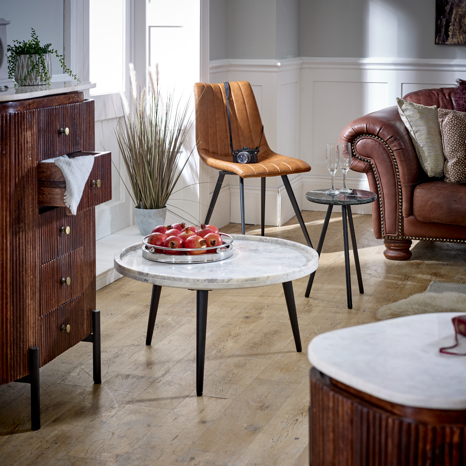 Opal Mango Wood Wide Chest Of Drawers with Marble Top & Metal Legs - Image 11