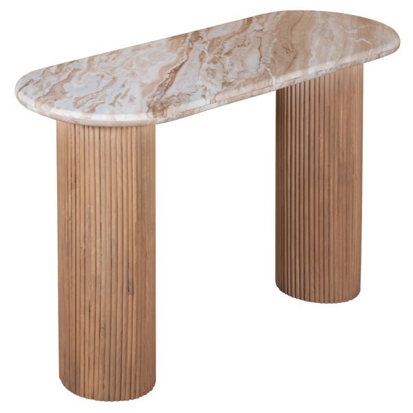 Ashford Natural Marble & Wood Pedestal Console Table - Image 2