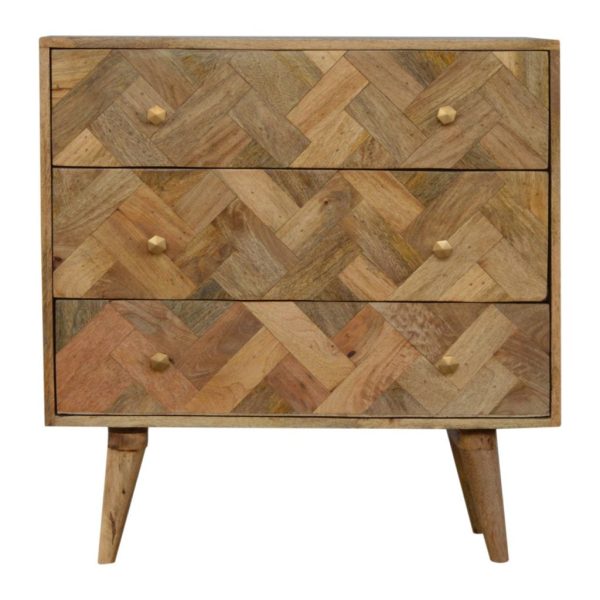 Mango Wood 3 Drawer Zig-Zag Patterned Patchwork Chest