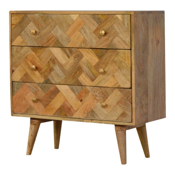Mango Wood 3 Drawer Zig-Zag Patterned Patchwork Chest - Image 2