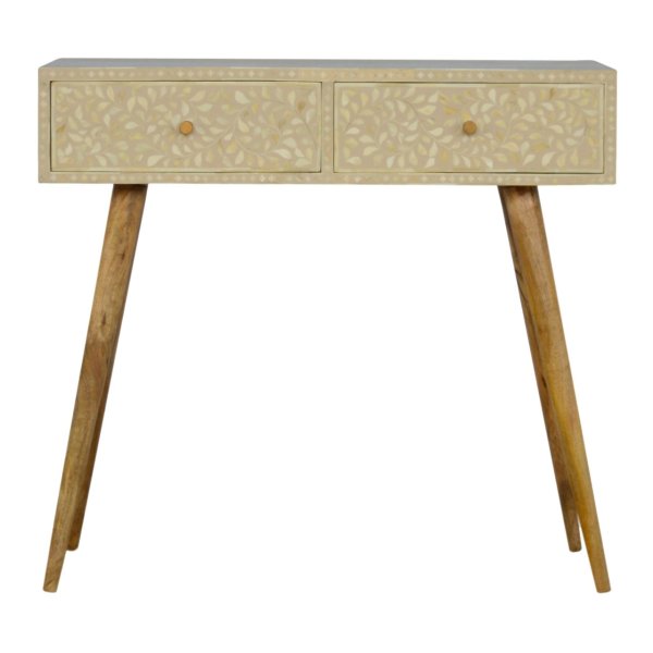 Solid Mango Wood Floral Bone Inlay Console Table