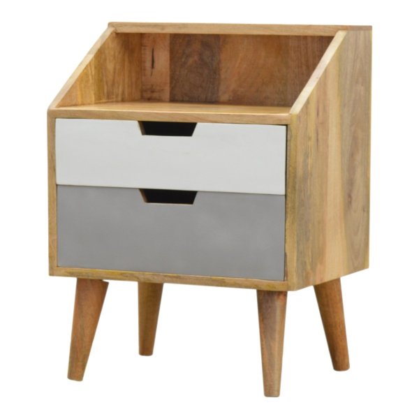 Solid Mango Wood White and Grey Raised Bedside Table - Image 2