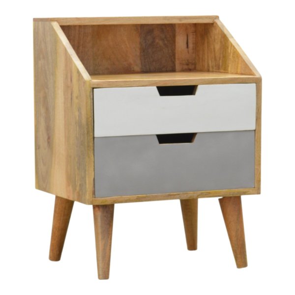 Solid Mango Wood White and Grey Raised Bedside Table - Image 3