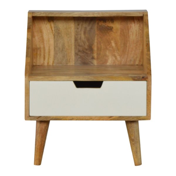 Solid Mango Wood White Painted Raised Back Bedside