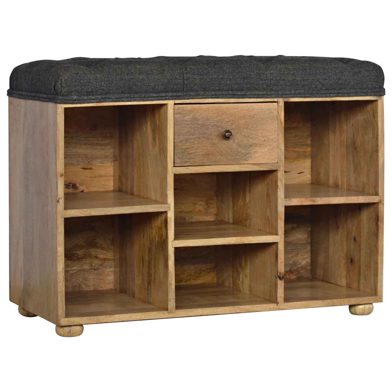 Mango Wood Black Tweed 1 Drawer Bench - Image 3